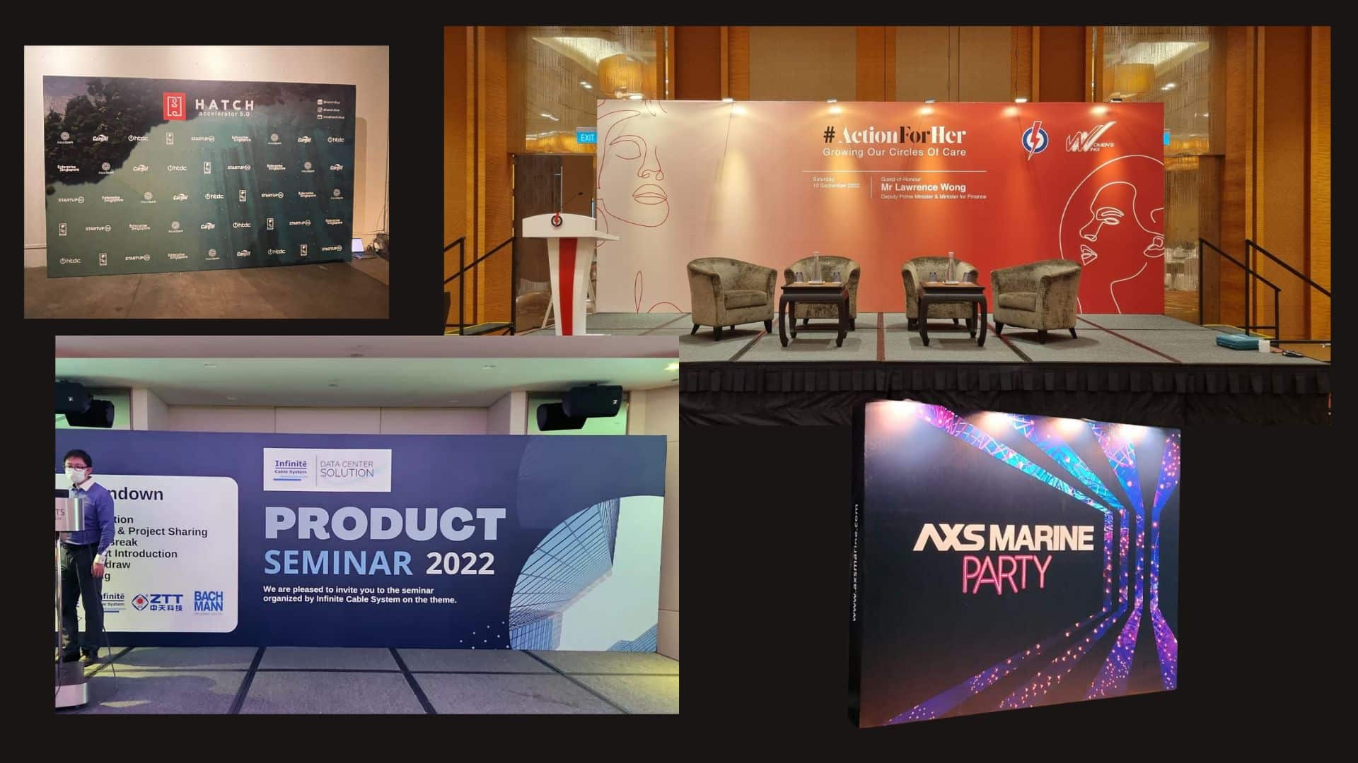 Repeating-logo photo wall, conference stage and product seminar backdrop