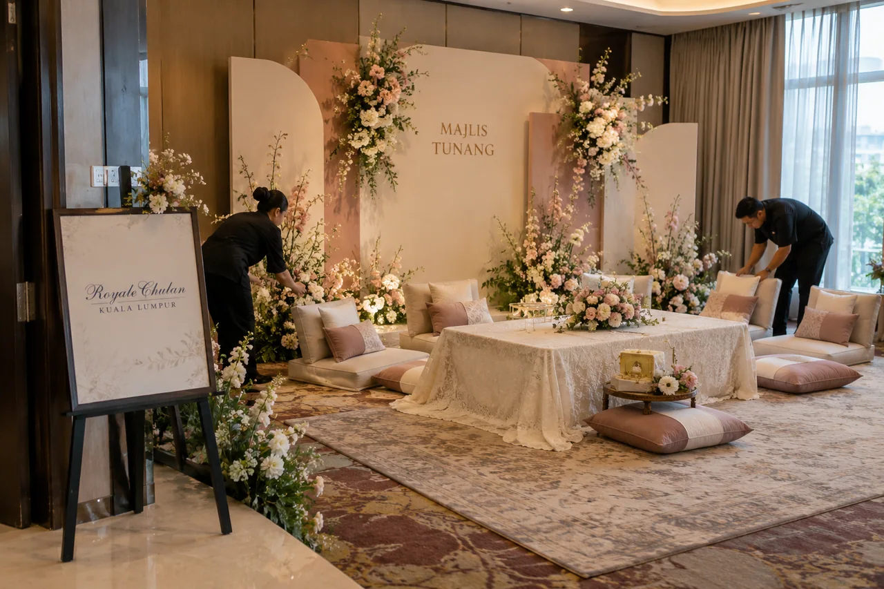 Royale Chulan Kuala Lumpur majlis tunang design reference with intimate engagement family seating and ring tray