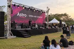 Astro open-air concert design reference with open-air music stage during crew preparation