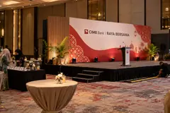 CIMB Bank corporate raya celebration design reference with corporate raya reception stage