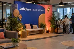 JobStreet office raya event design reference with office festive lounge backdrop