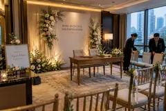Royale Chulan Kuala Lumpur rom and civil solemnisation design reference with indoor solemnisation table and portrait screen